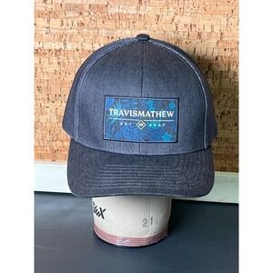 TravisMathew Trucker Hat‎ Gray Blue Floral Patch Adjustable Snapback Golf Cap
